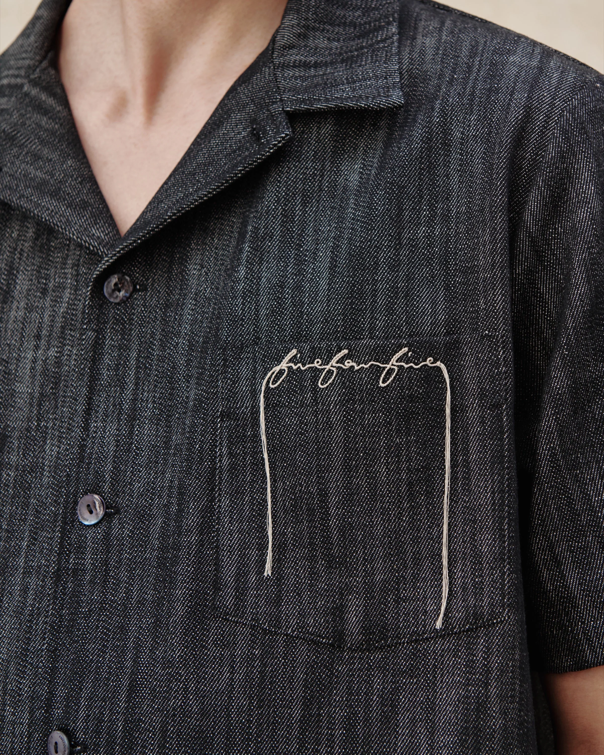 545 Lightweight Raw Denim Bowling Shirt - Image 3